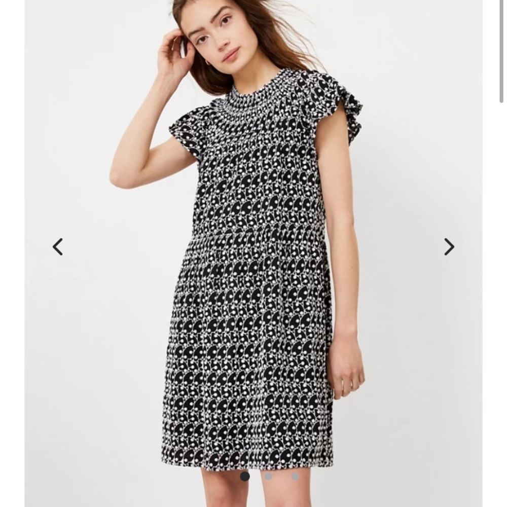 LOFT Eyelet Smocked Yoke Swing Dress
